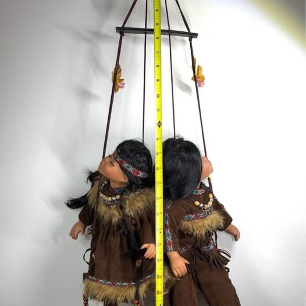 Crouch Collection 1/5000 Native American Couple Dolls Hanging Swing 26”